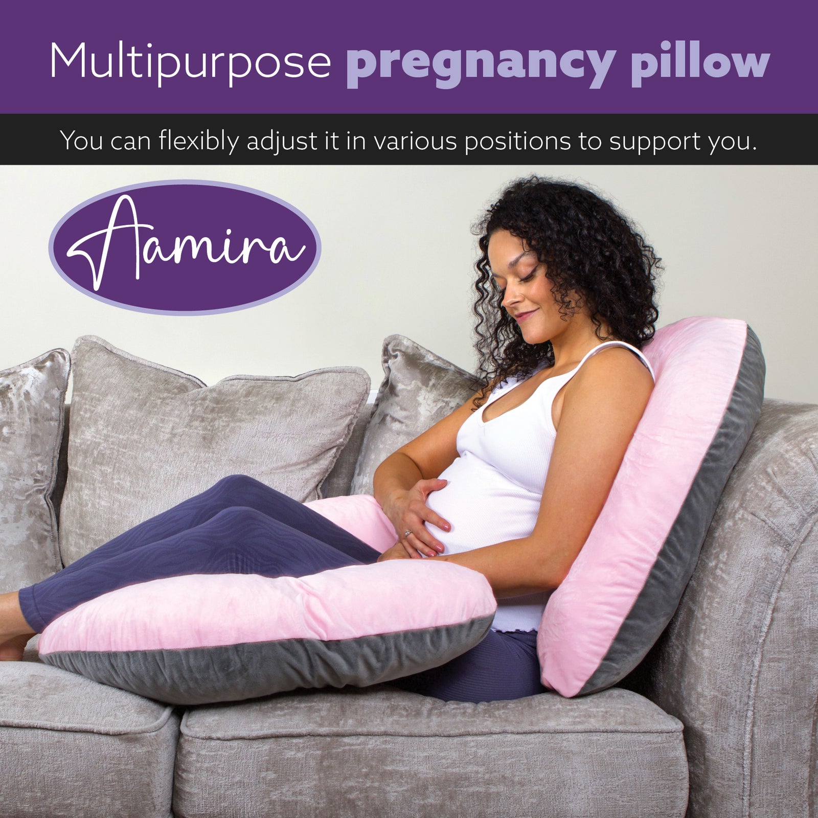 C Shaped Pregnancy Pillow, 140x65x20cm Shredded Memory Foam Full Body Maternity Cushion For Sleeping | C Shape | Pink