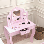 Kids Dressing Table Set Make Up W/ Stool, Drawer, For Playroom | Pink