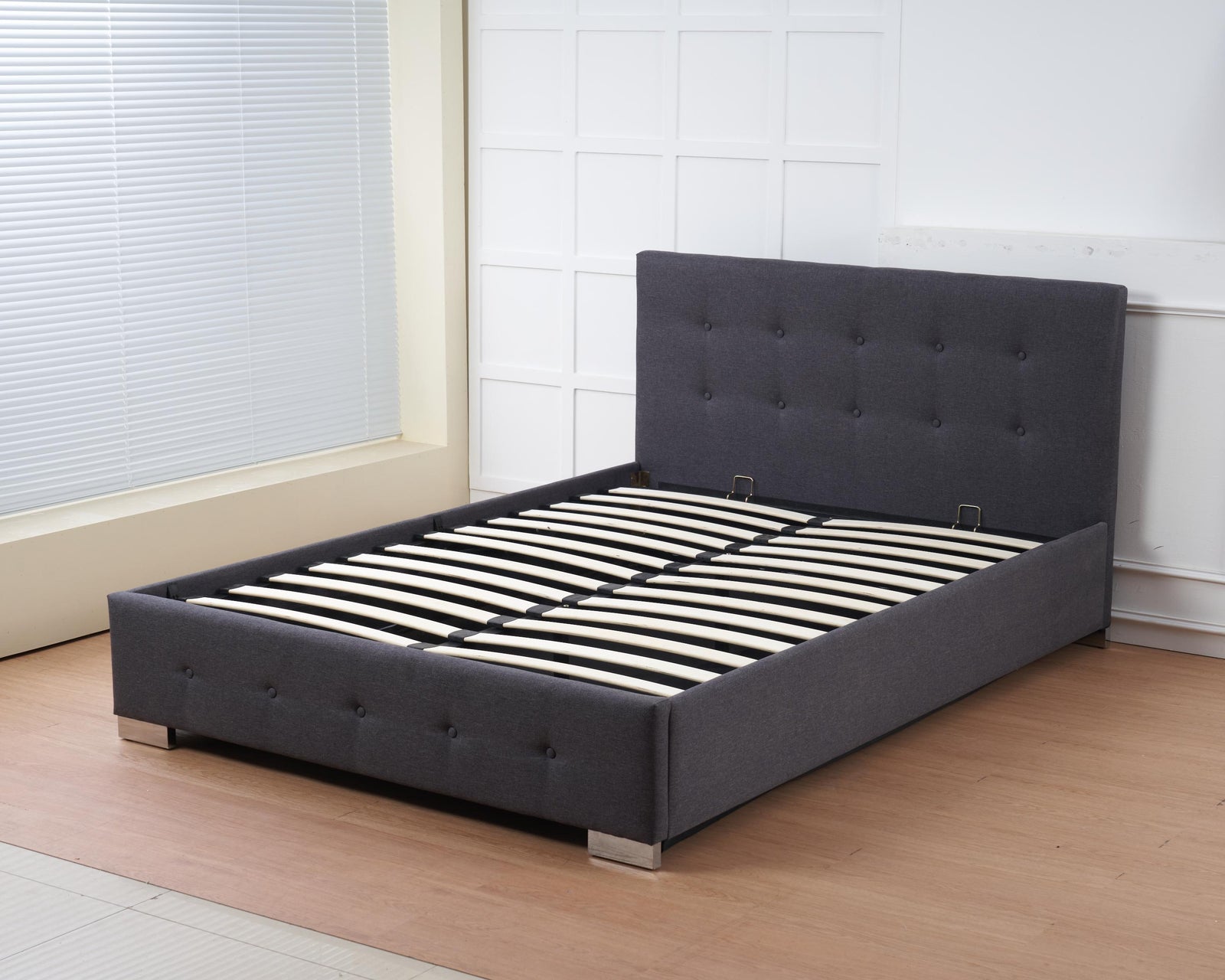 The Oslo Charcoal Linen Tufted Ottoman Bed Frame | Double | Charcoal