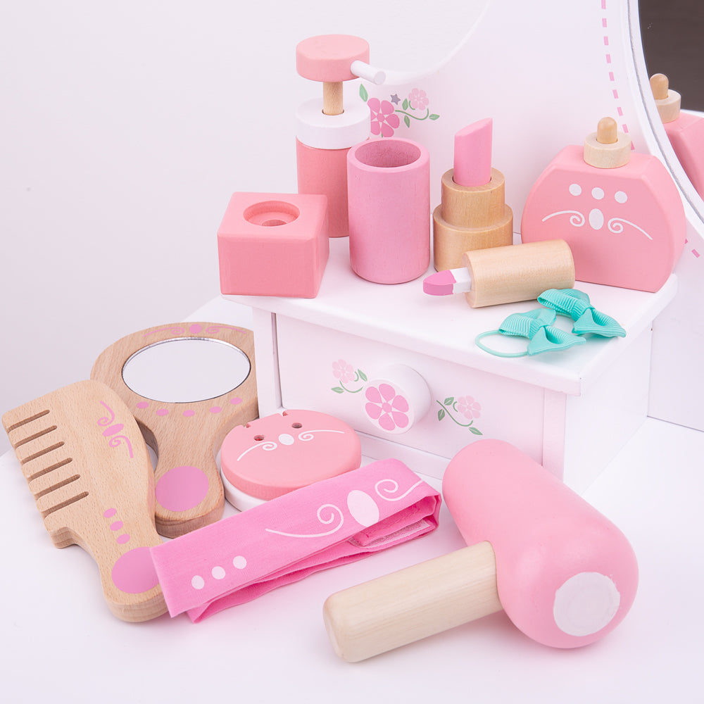 Wooden Vanity Kit For Kids, Consists Of 11 Play Pieces