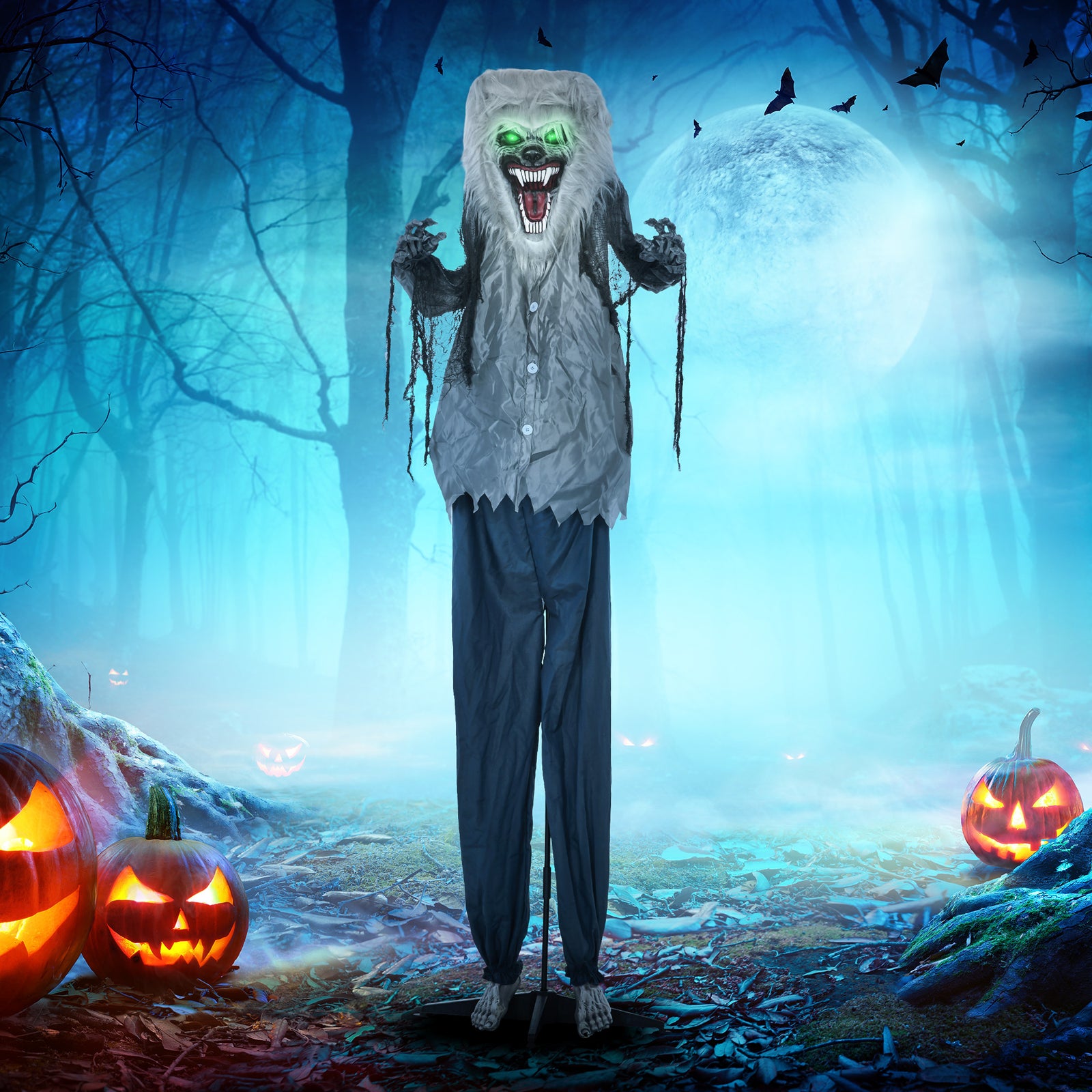 Halloween Skeleton Werewolf Animatronic Prop With Light Up Eyes