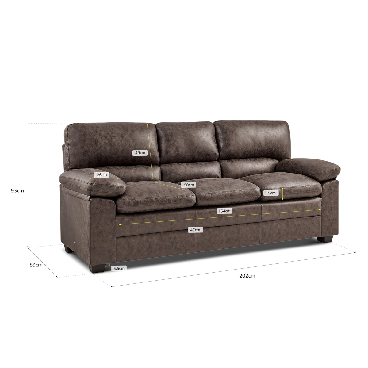 Oxford Faux Leather Sofa 3 Seater | Chocolate