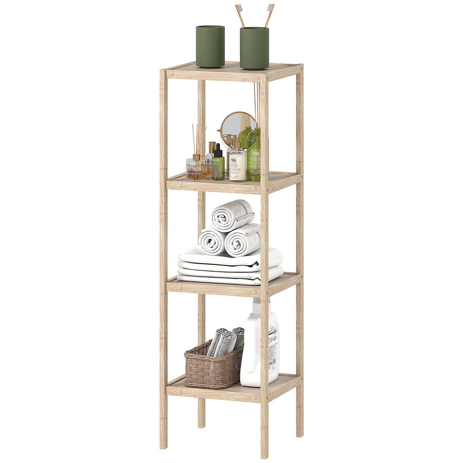 3/4-tier Bathroom Storage Shelving Unit Freestanding Bamboo | Medium | Natural