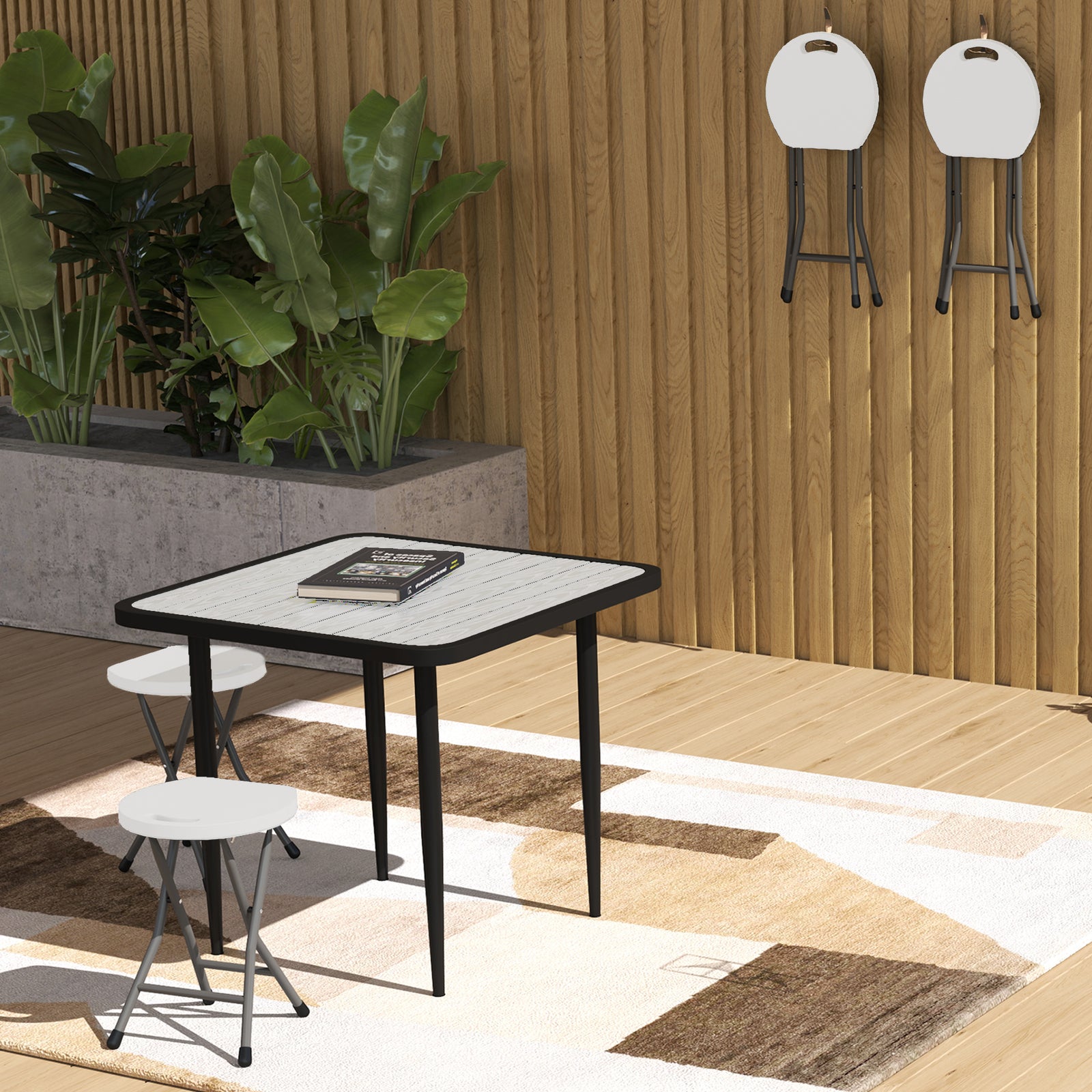 Folding Stool Set Of 4, Decorative Garden Stool Set | White