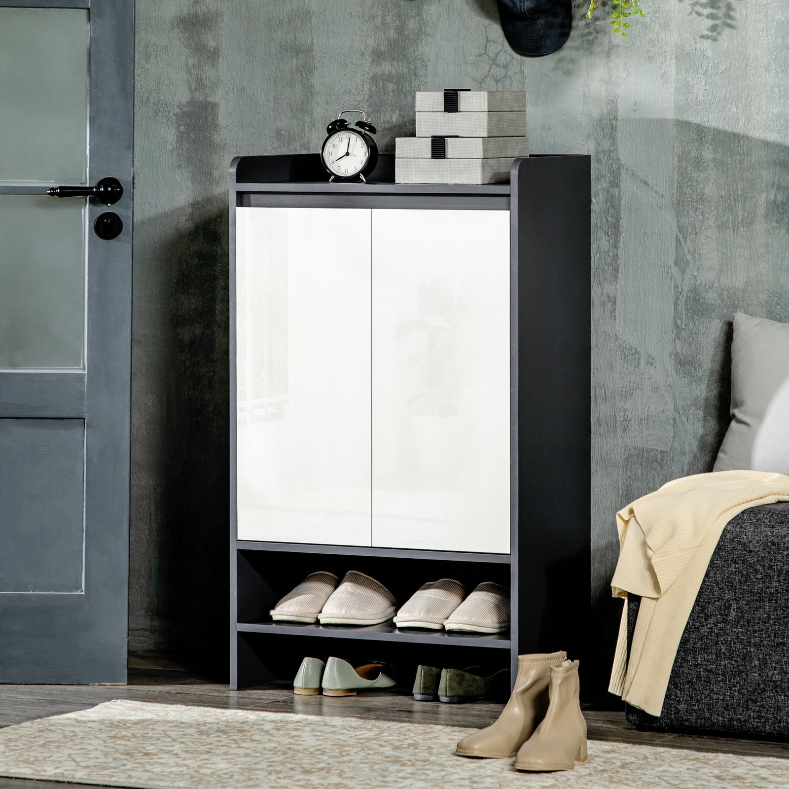 Storage Cabinet With High Gloss White Doors For 15/19 Pairs | Medium