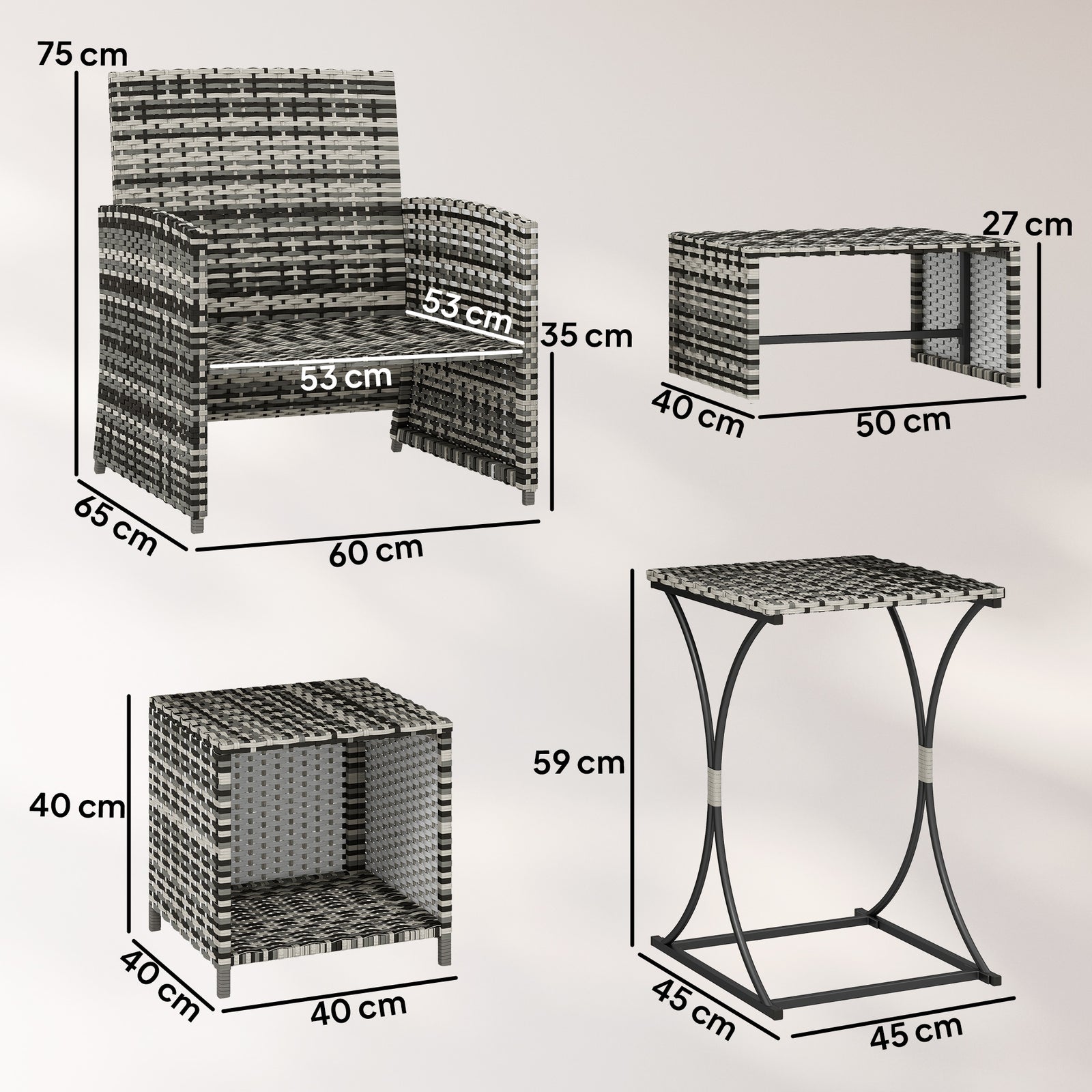 6 Piece Rattan Garden Furniture Set With Nesting Tables | Grey