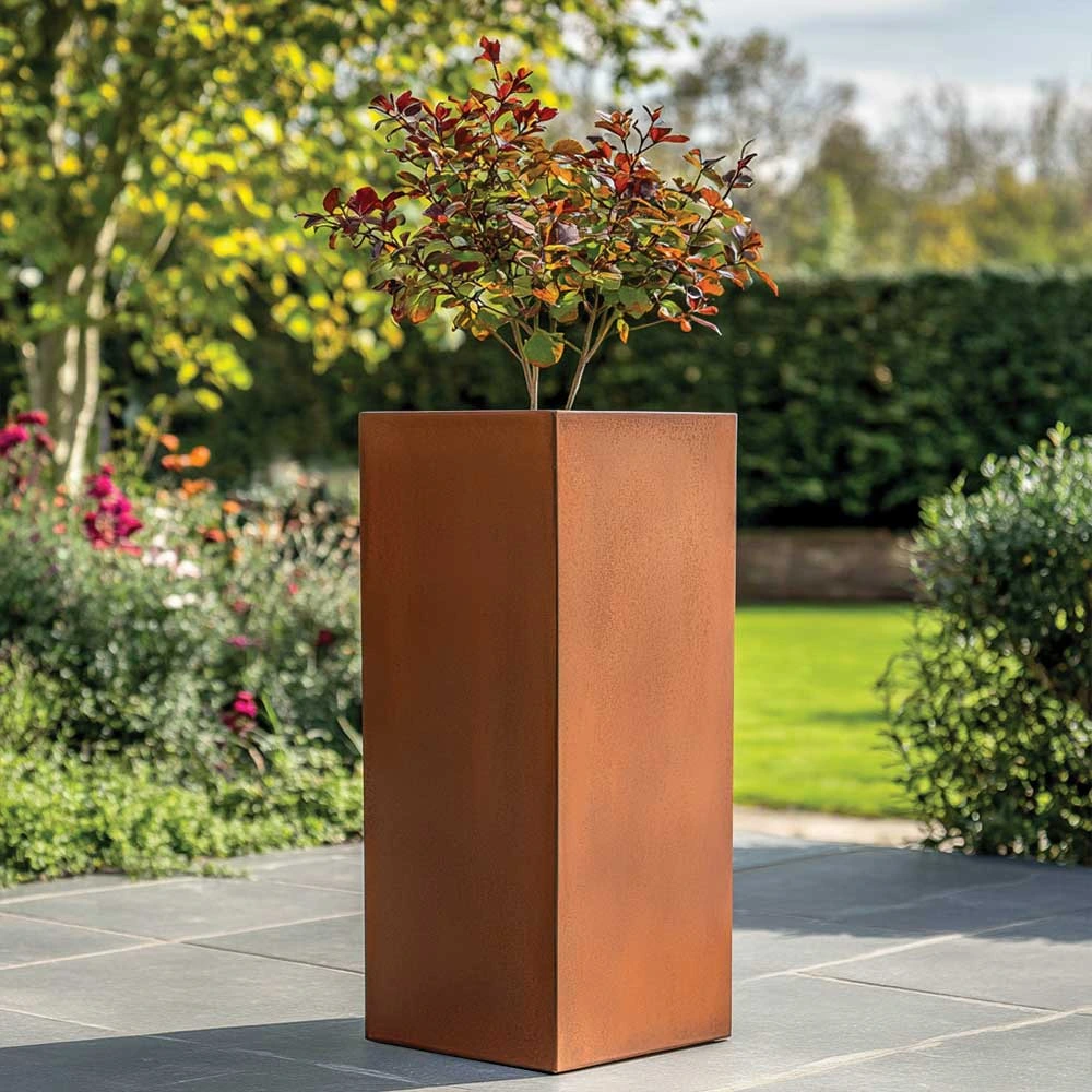 Zinc Galvanised Tall Square Planter | 32cm x 32cm x 75cm | Copper