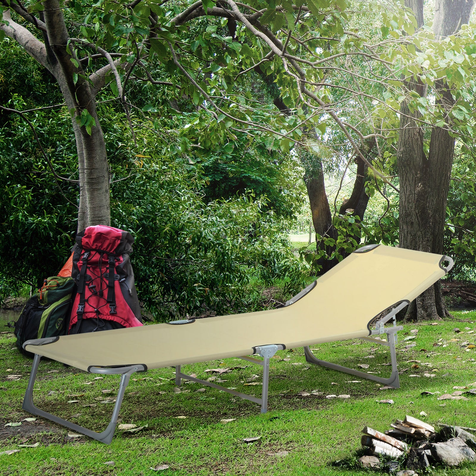 Portable Folding Camping Bed Lounger Army | Beige