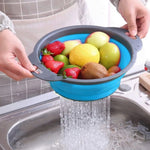 Collapsible Kitchen Silicone Colander Strainer Bowl | Blue