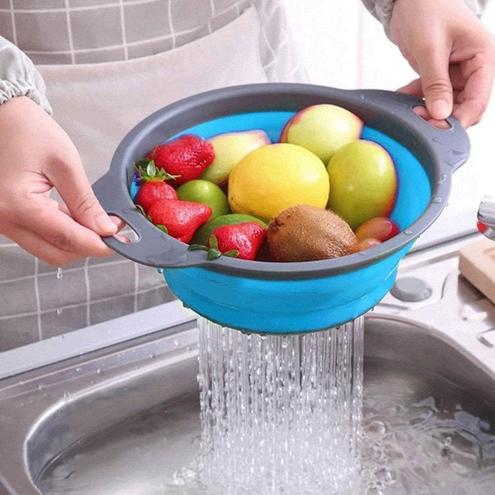 Collapsible Kitchen Silicone Colander Strainer Bowl | Blue