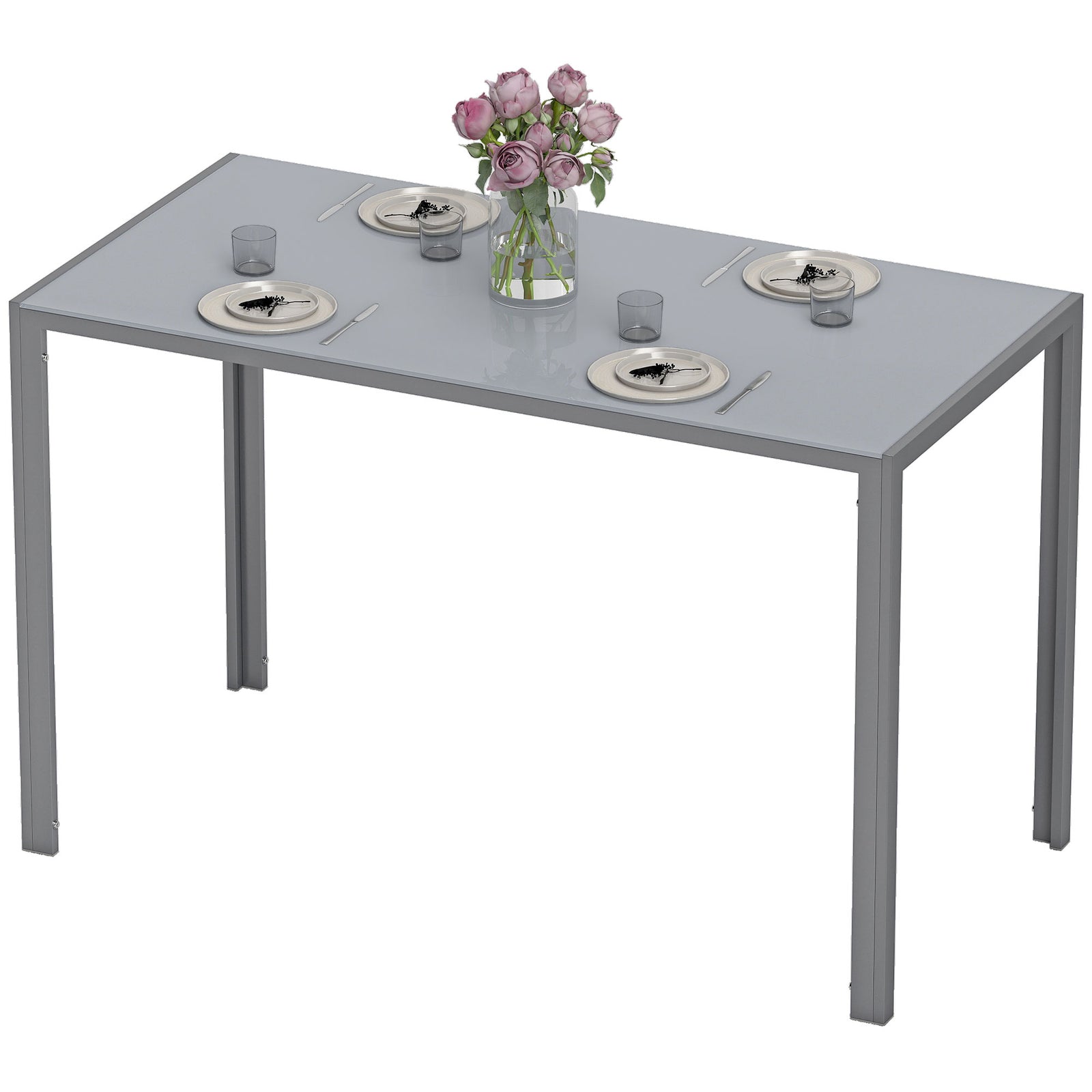 HOMCOM Modern Rectangular 4 Seater Dining Table With Tempered Glass Top