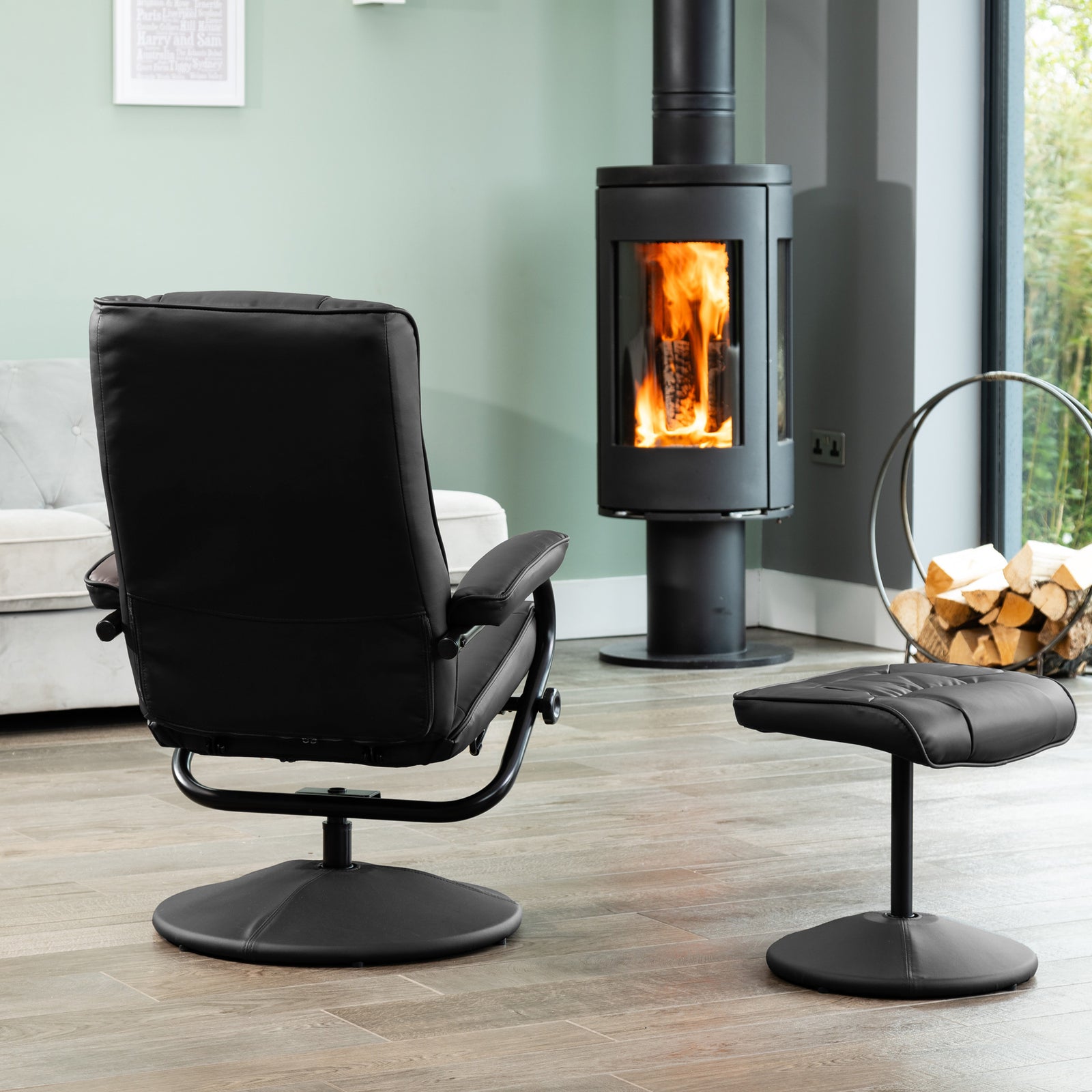 Gibson Swivel Recliner And Footstool | Black
