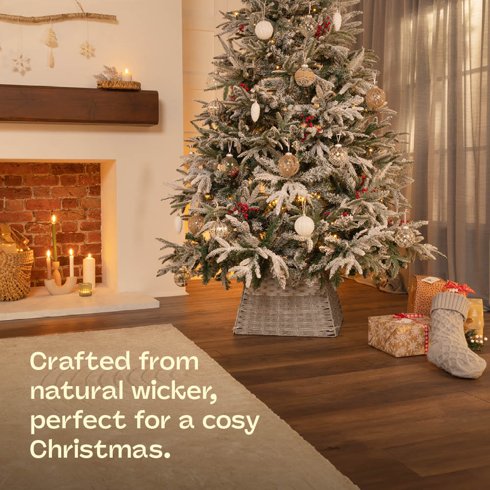 Square Grey Rattan Christmas Tree Skirt With Foldable Base