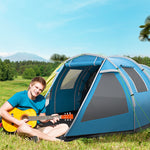 3-4 Persons Tunnel Tent, Two Room Camping Tent W/ Windows | Blue