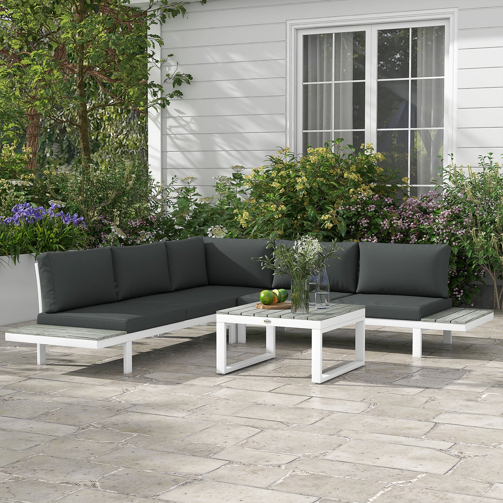 4 Pcs Garden Set 5-level Recline Sofa & Table