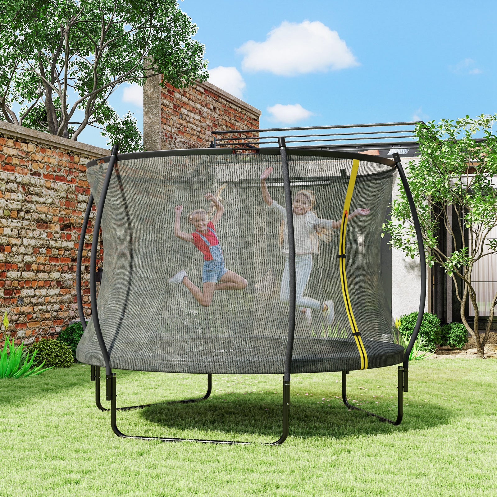 8ft/10ft Trampoline With Enclosure Net And Spring Cover | Large | Black