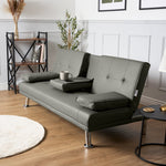 Faux Leather Click Clack Sofa Bed - 2 Seater | Grey