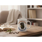Dyzi Coffee First Humans Later Funny Quote Ceramic Mug White