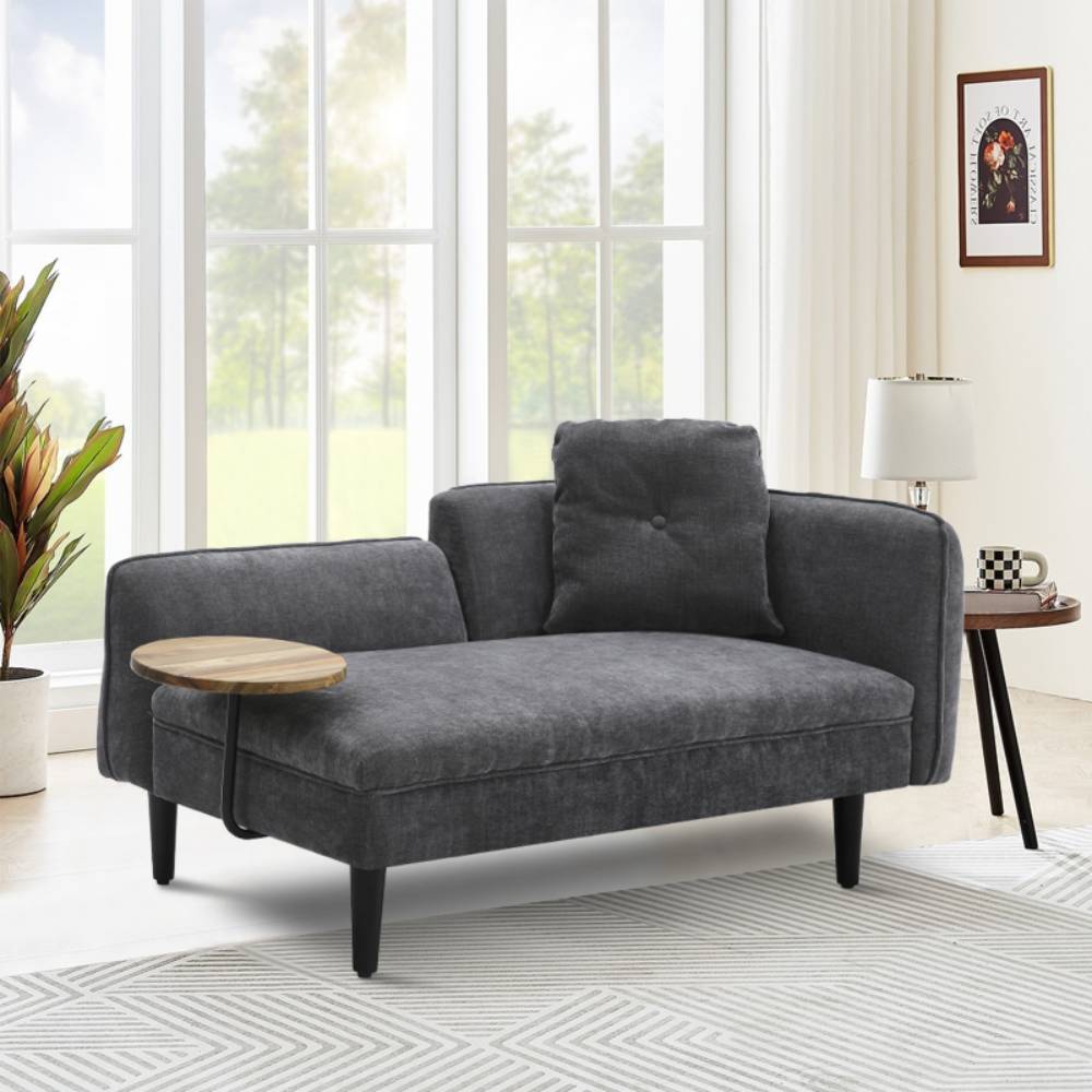 Linen Chaise Lounge With Tray Table