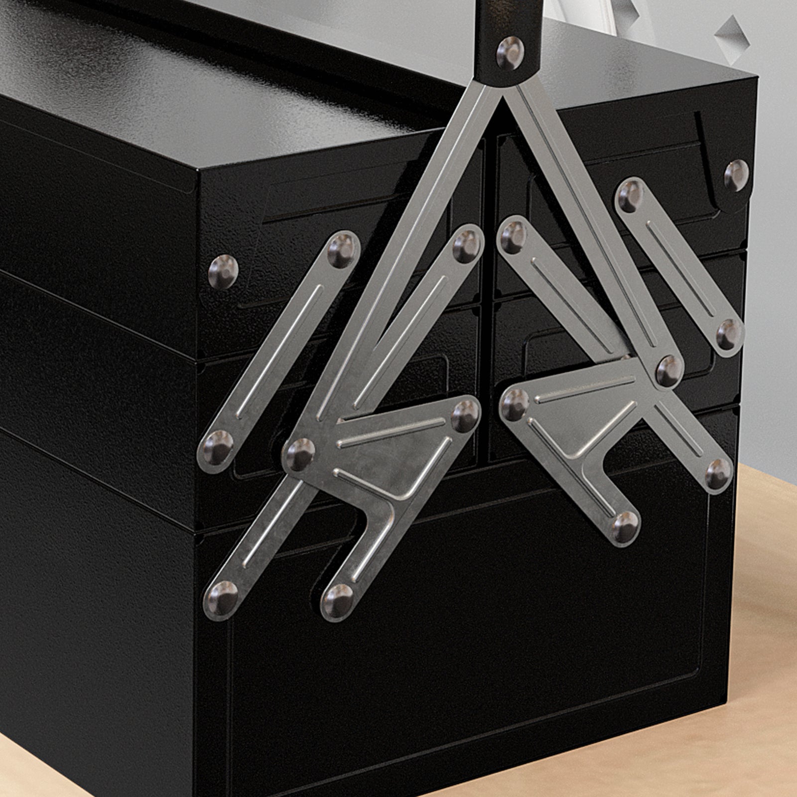 3 Tier Toolbox With 5 Trays And Handle, 56cmx20cmx34cm | Black