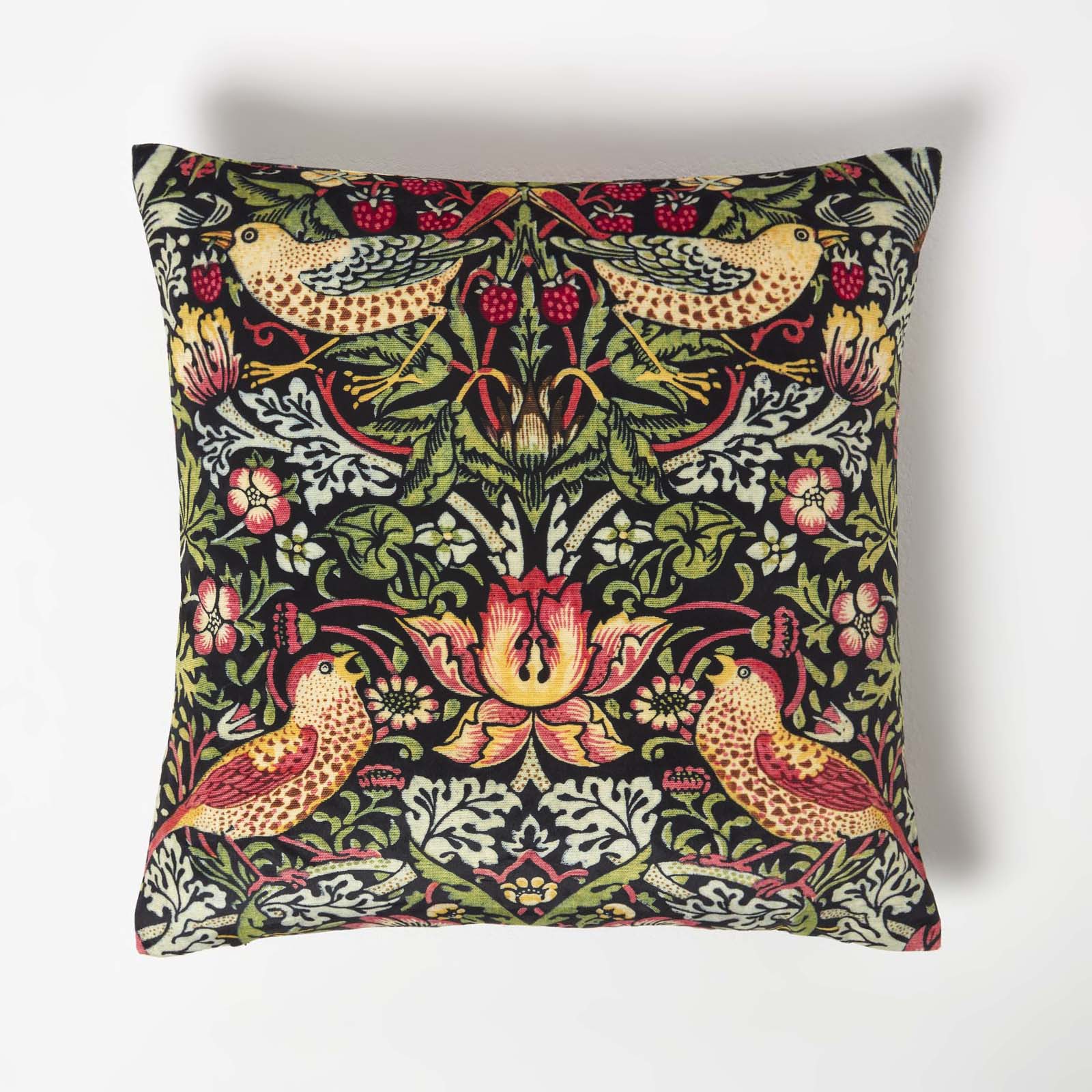 William Morris Strawberry Thief Velvet Cushion | 45cm x 45cm | Navy Blue