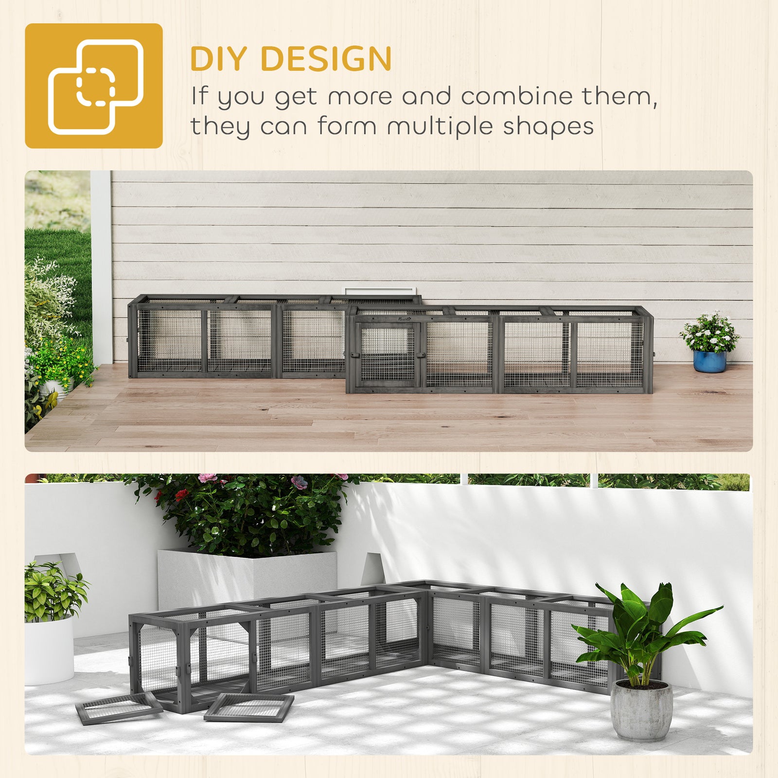 PawHut Outdoor Cat Tunnel, Wooden Extendable Pet Run, For Kitty, Puppy, Grey