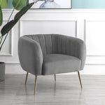 Matilda 84cm Wide Ruched Back Velvet Accent Chair With Brass Coloured Steel Legs | Gray