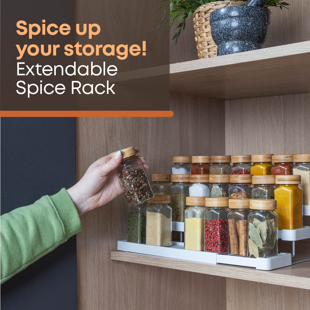 Fineway Expandable 3 Tier Spice Rack Organiser Kitchen Cupboard Storage