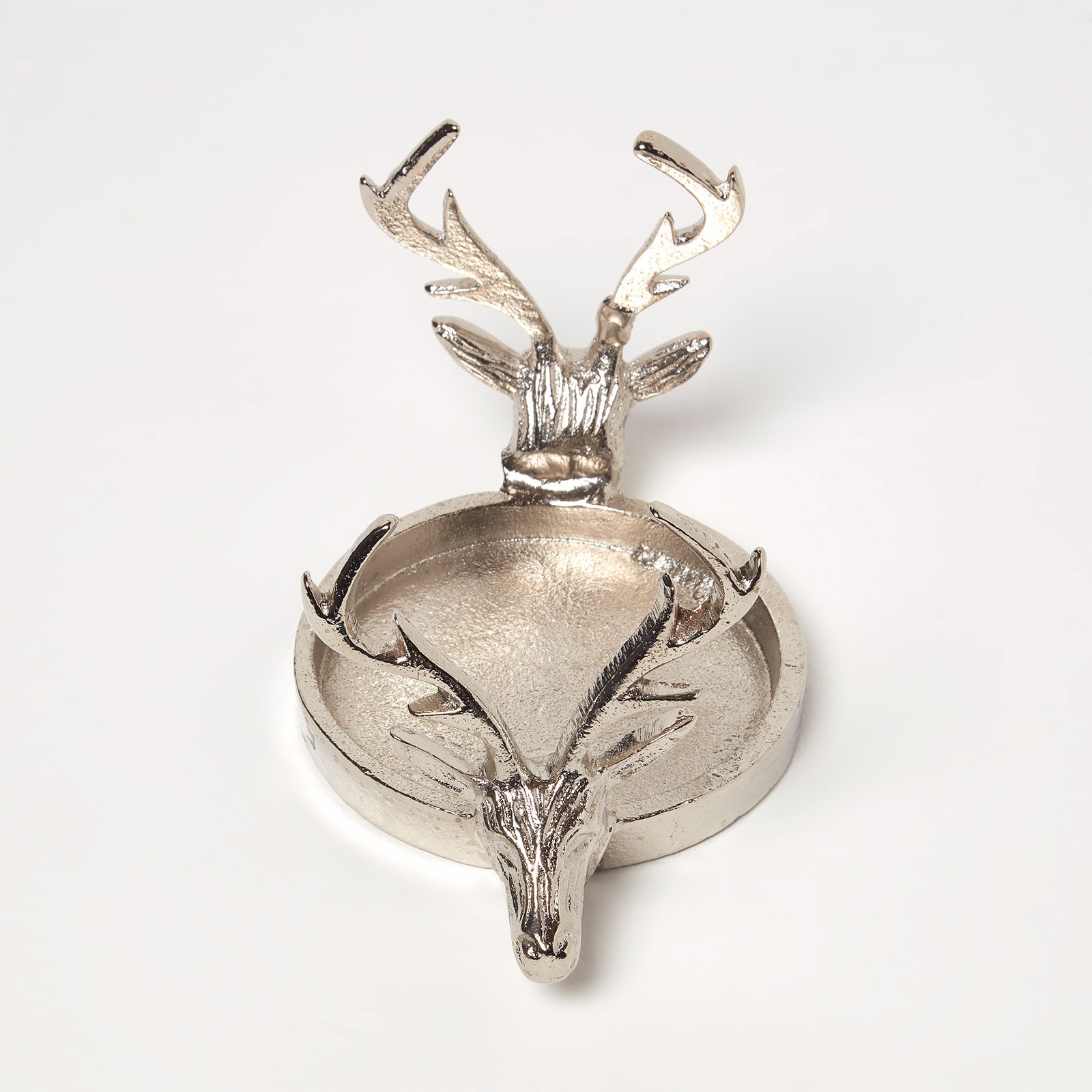 HOMESCAPES Silver Reindeer Double Candle Holder