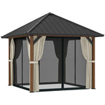 3 X 3(m) Metal Hardtop Gazebo With Netting And Curtains | Brown