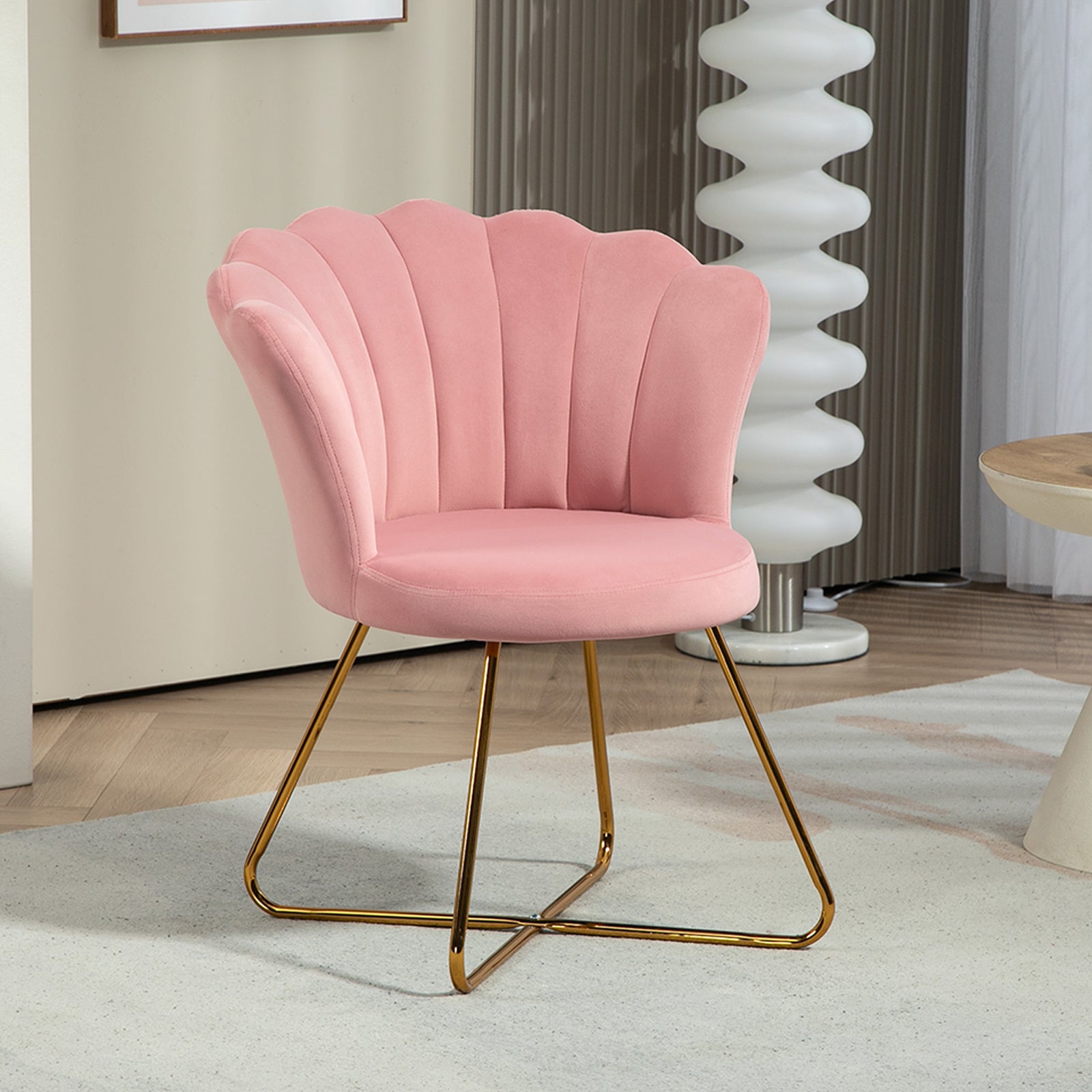 Accent Chair, Velvet Armchair With Lotus Backrest | One Size | Pink