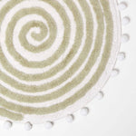 Spiral Cotton Round Bath Mat With Pom Pom Edges | 60cm | Sage Green