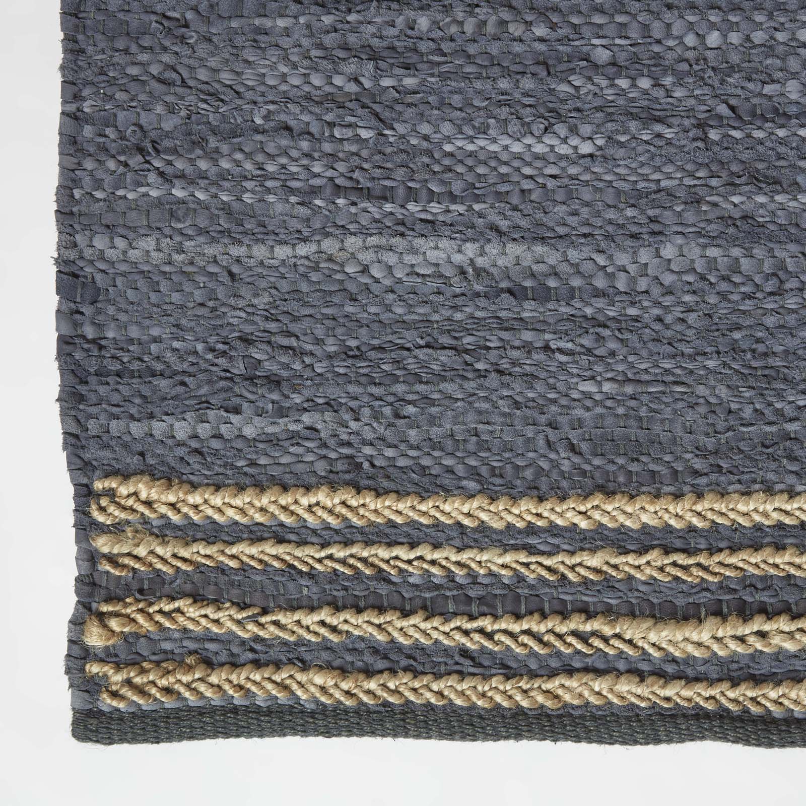 Recycled Leather Handwoven Stripe Rug | 60cm x 80cm | Grey