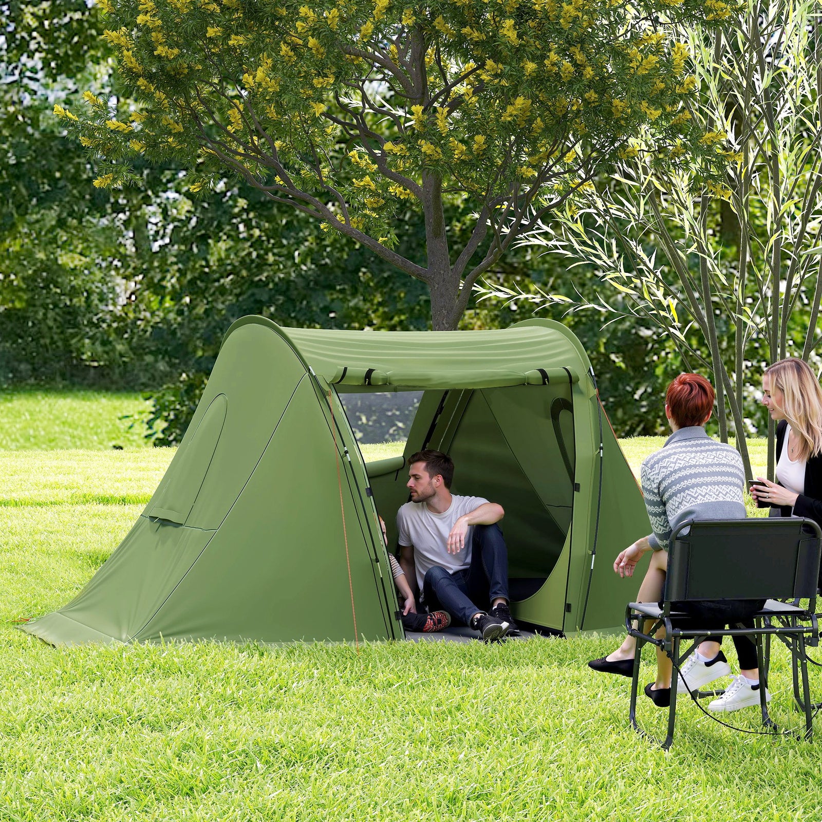3 Man Tent, 3000mm Waterproof, Living Area, 2 Bedrooms | Green