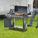 Outsunny 6+1 Burner Gas Bbq Grill Garden Barbecue W/ Wheels, Cabinet