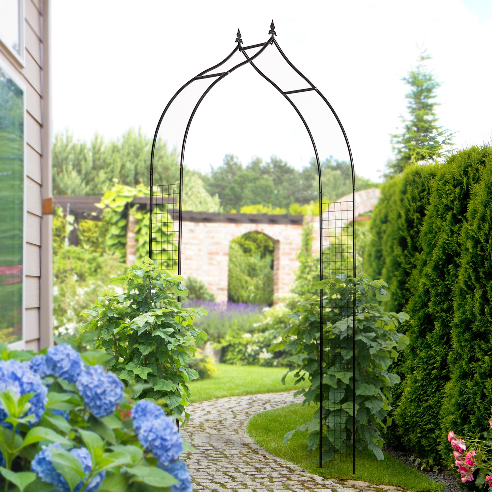 Vintage Style Steel Garden Arbor & Trellis Arch, 2.5h M