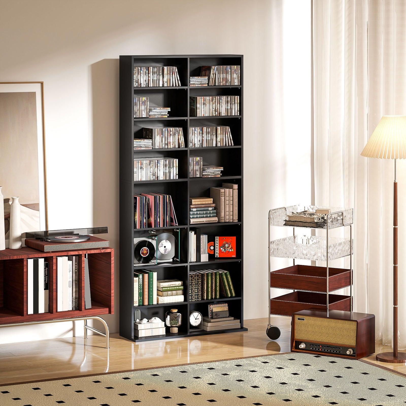 260/640 Cd 120/360 Dvd Storage Tower W/ 9/18 Compartments | Large | Black