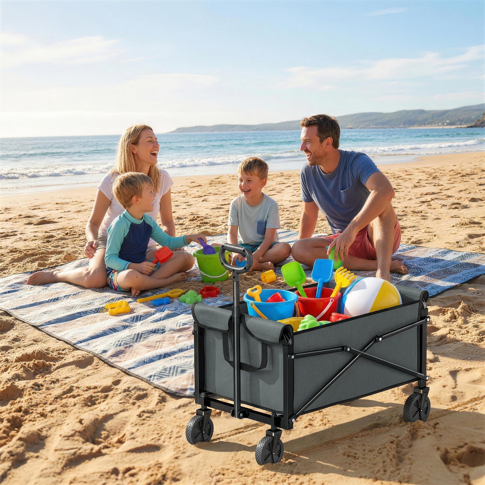 81l Festival Trolley On Wheels, Garden Folding Trolley Cart | Grey