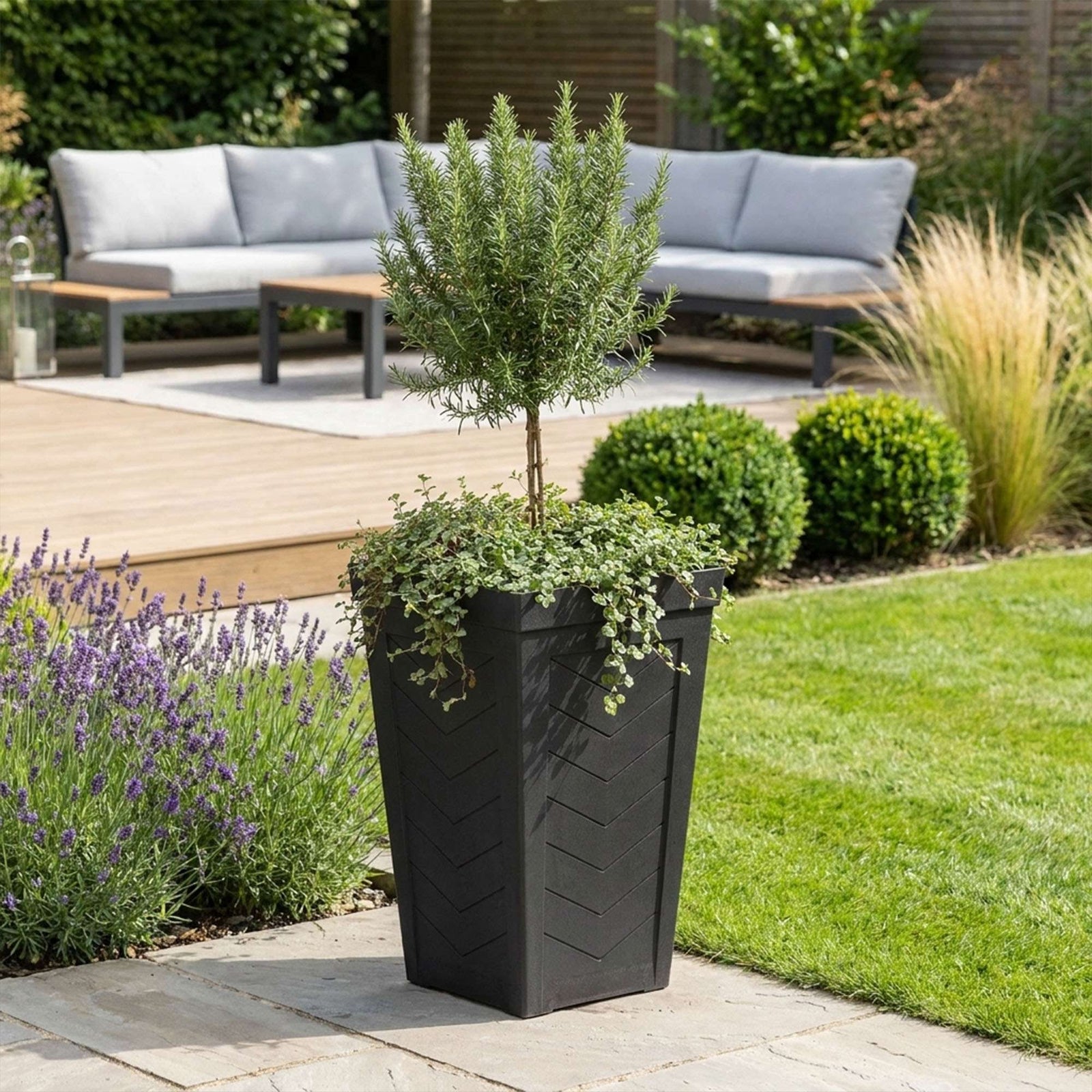 57cm Tall Chevron Effect Black Rubber Planters - Indoor Outdoor Planter | Set-of-1