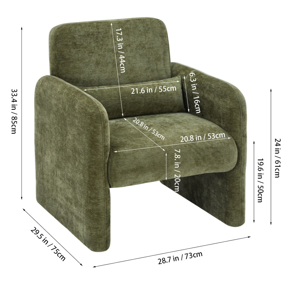 Chenille Modern Accent Chair With Lumbar Pillow | Green