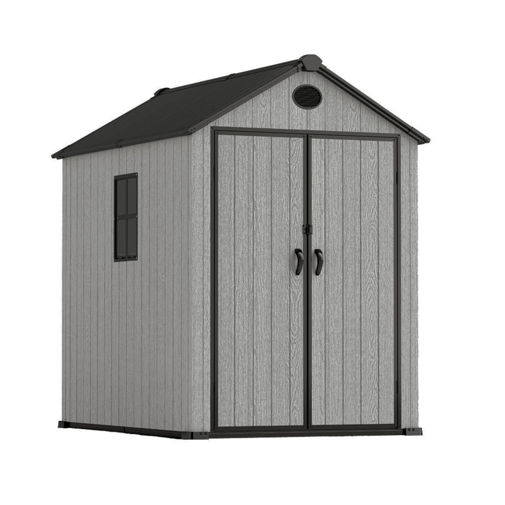 5.33 × 7.32 ft Garden Tool Shed With Apex Roof & Combination Lock – Grey Wood Grain Storage Shed With Window & Vents