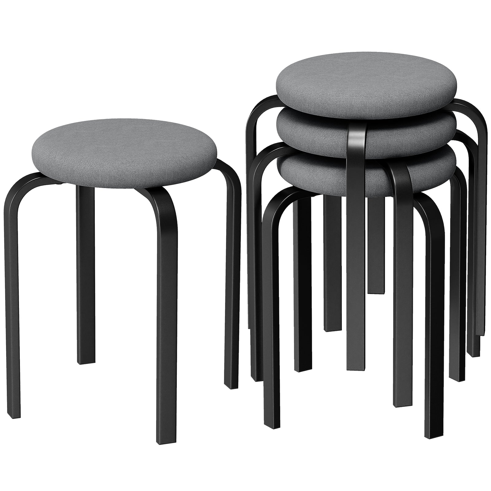 Stackable Stools Modern Cushioned Set Of 4 | Dark Grey