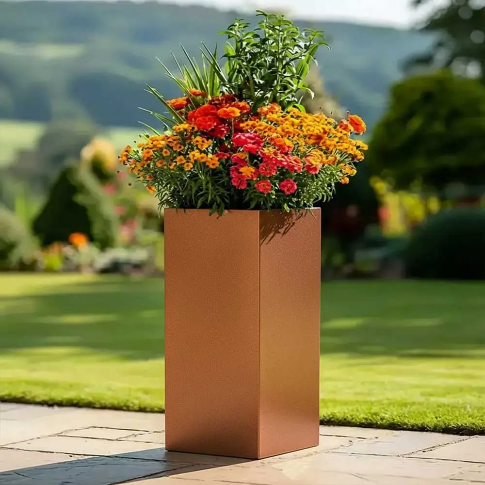 Zinc Galvanised Tall Square Planter | 32cm x 32cm x 75cm | Copper