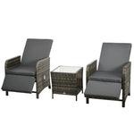3 Pieces Rattan Bistro Set W/ Adjustable Backrest | Dark Gray