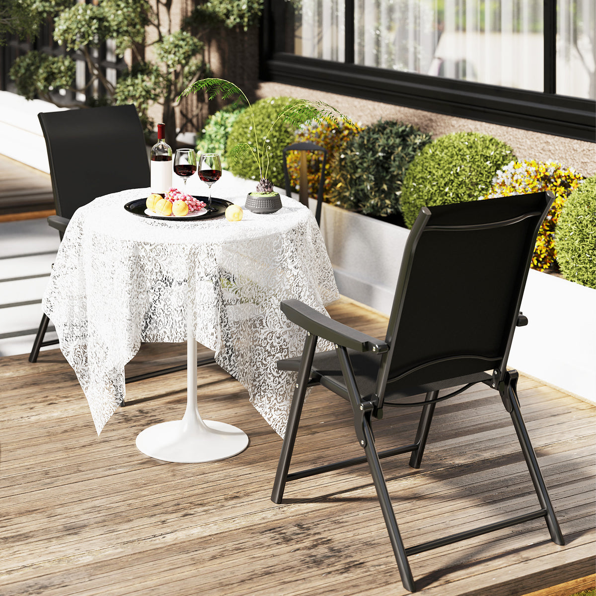 Folding Chair W/ Breathable Mesh Fabric Seat | Set of 2 | Black