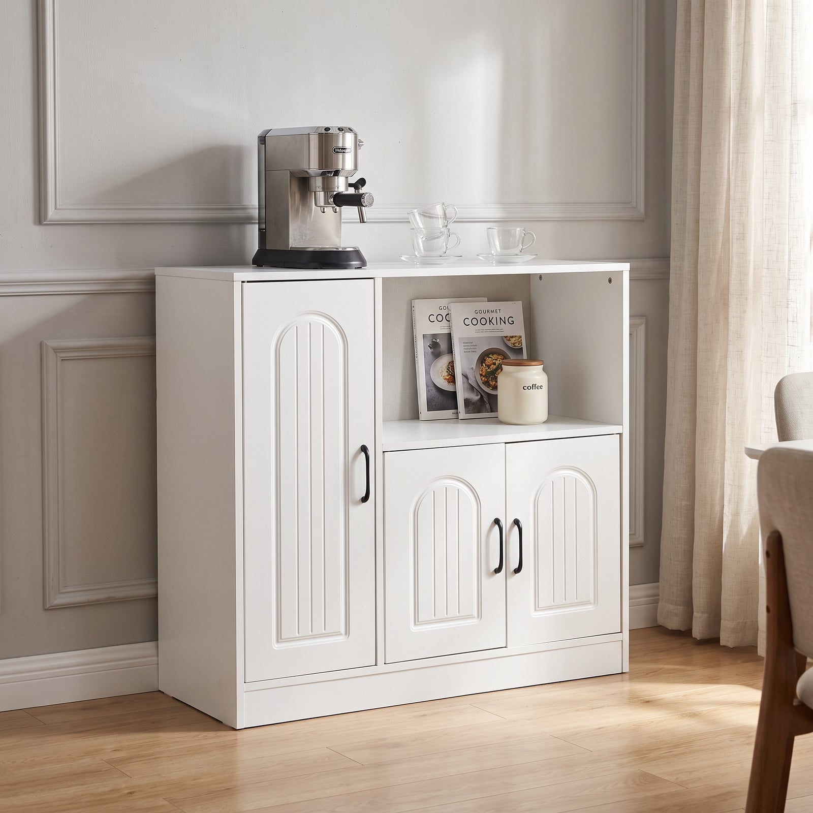 Breeins Wooden Sideboard Storage Cabinet With Microwave Counter Organizer