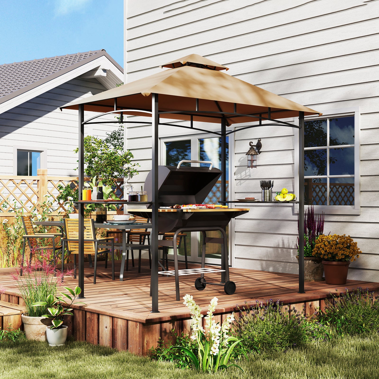 Outdoor Double-tier Bbq Gazebo Shelter Grill Canopy Barbecue