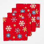 Christmas Snowflake Cotton Fabric 4 Napkins Set | 45cm x 45cm | Red