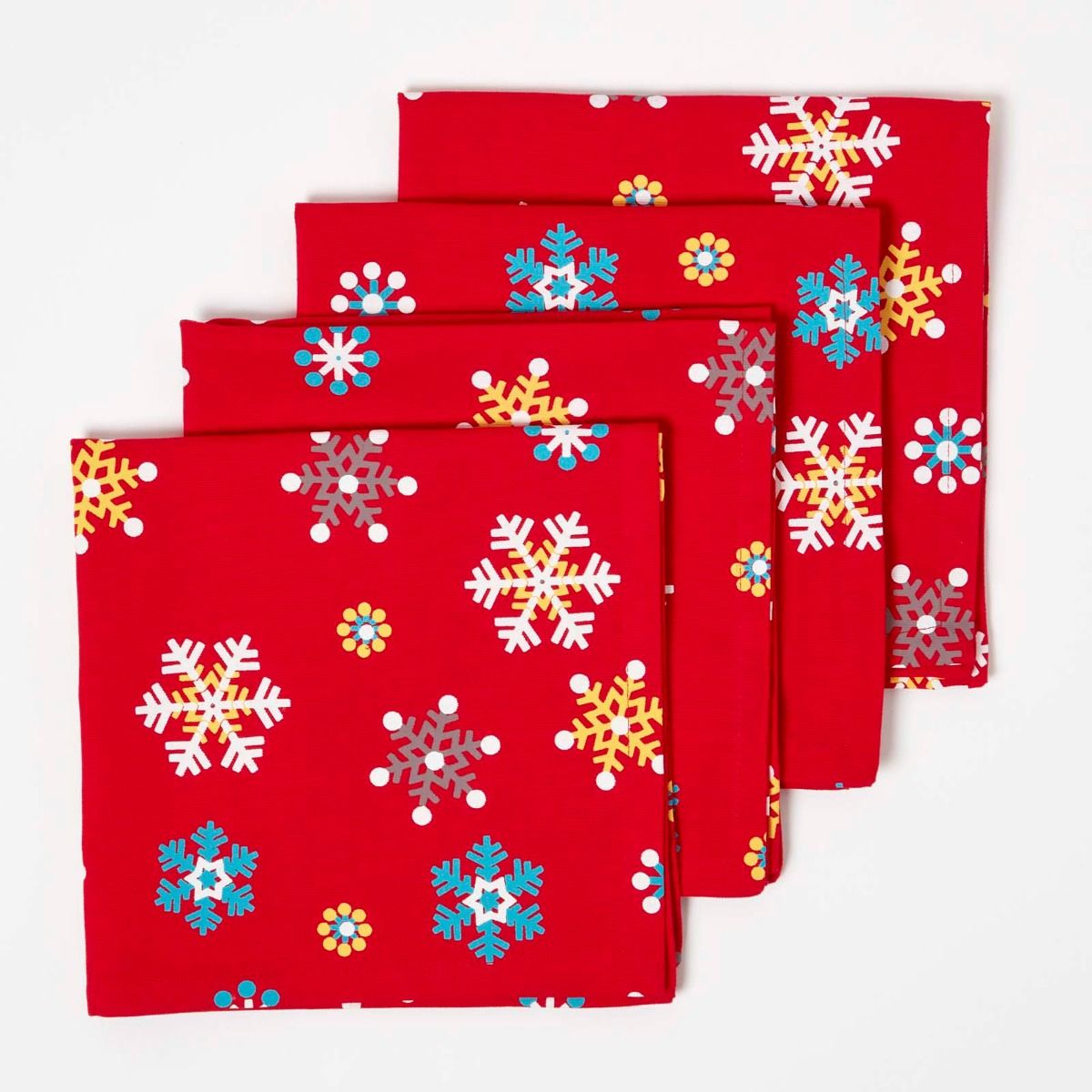 Christmas Snowflake Cotton Fabric 4 Napkins Set | 45cm x 45cm | Red