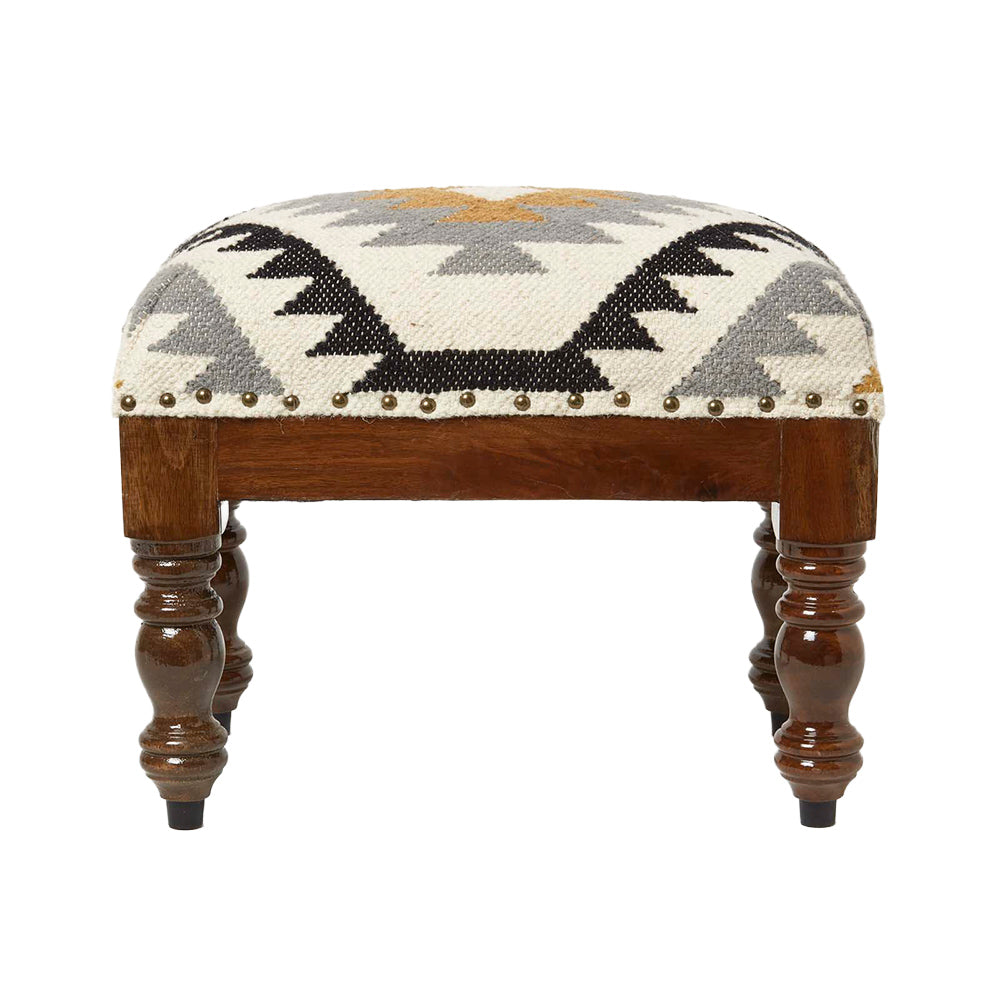 Agra Handwoven Kilim Footstool | 50cm x 30cm | Multi Colour
